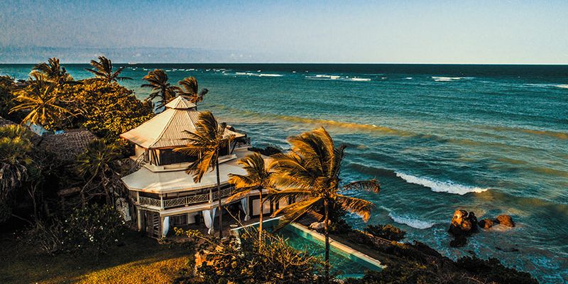 aerial view of luxurious resort by the ocean