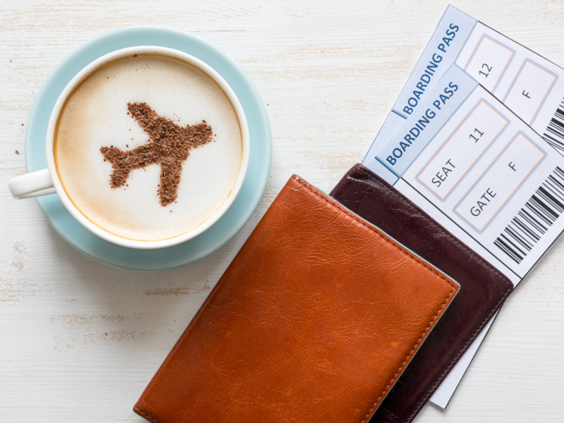 Coffee in a cup shaped as a plane