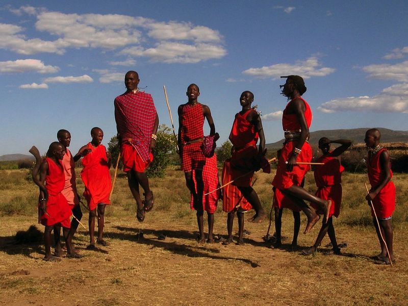 Maasai warriors jumping traditionally