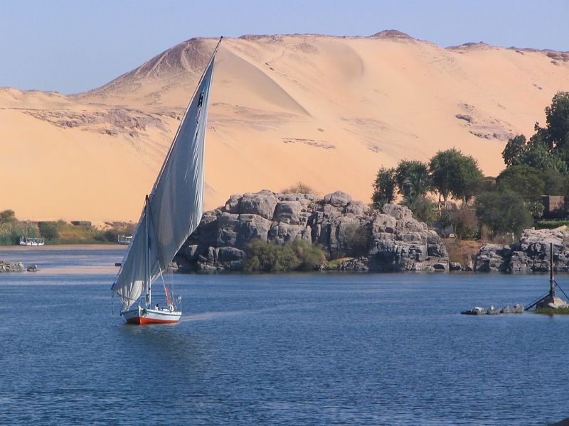 Nile river meeting the Sahara Desert