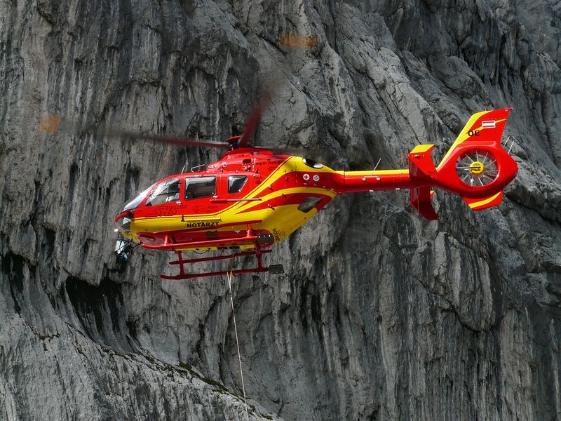 rescue helicopter in the mountains