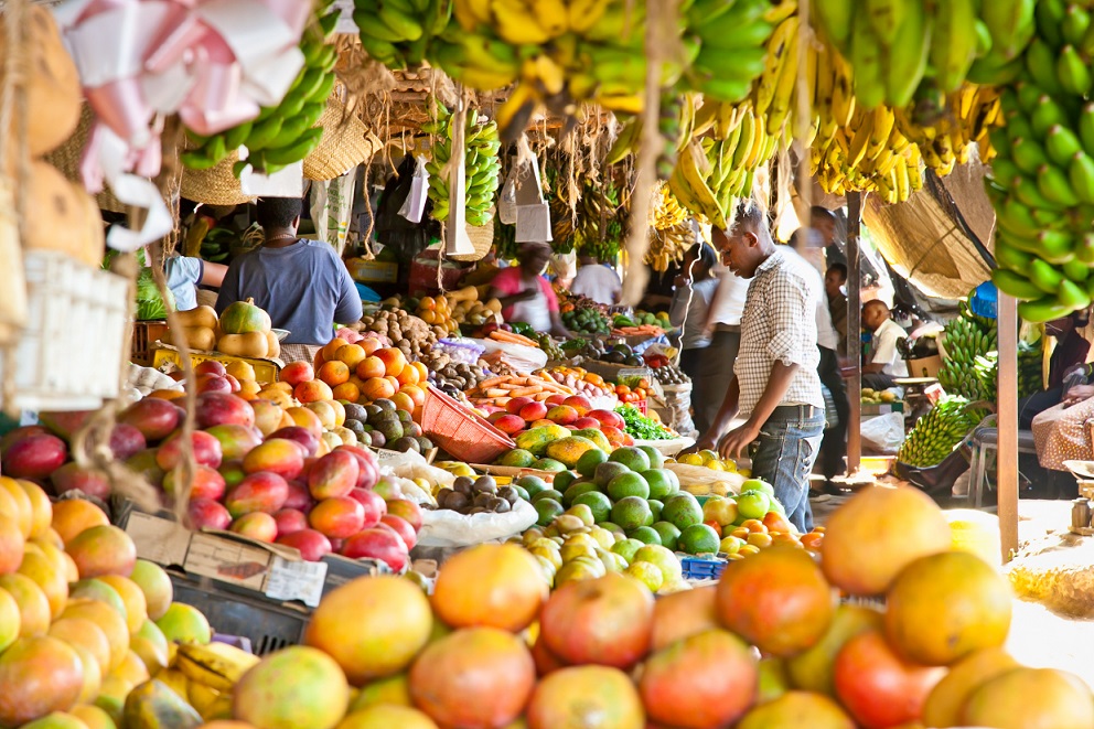 NAIROBI, KENYA- FEBRUARY 6, 2014: Ripe fruits stacked at a local