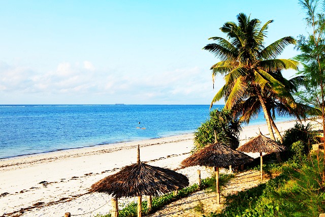 Nyali beach in Kenya with tropical view over the ocean