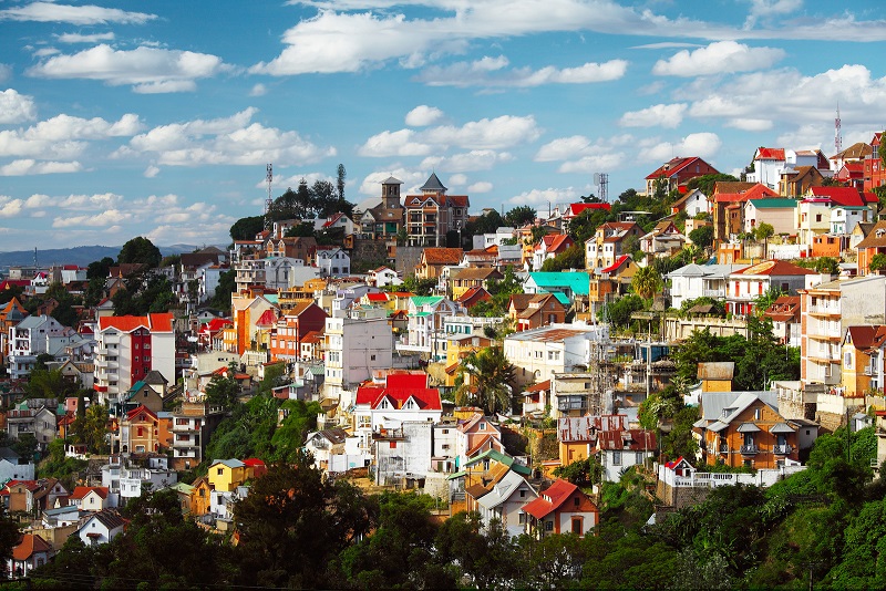 Buildings of a city of Antananarivo in sunny day. Madagascar