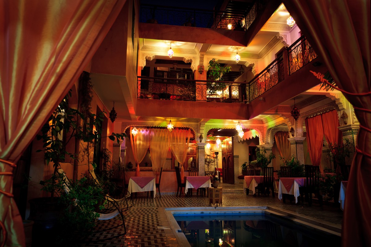 Colorful Interior Lights At Night Inside A Riad