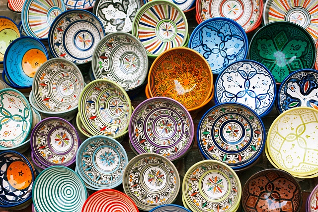moroccan souk crafts souvenirs in medina, Essaouira, Morocco