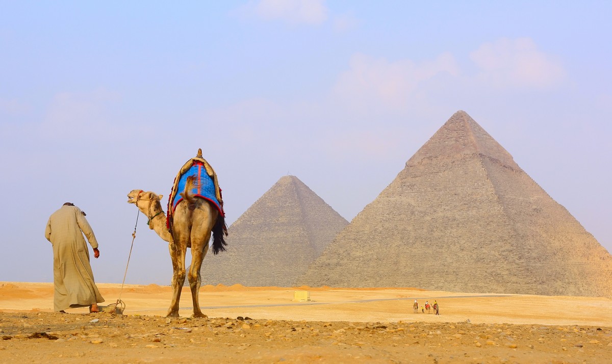 Landscape with the Egyptian pyramids and the desert