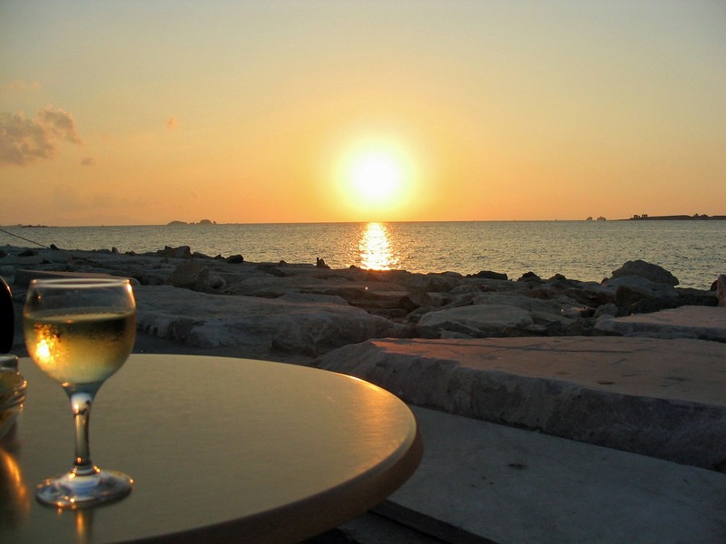 White wine and sunset
